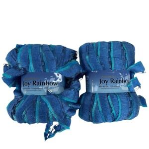 Plymouth Joy Rainbow #12 Blues Turquoise Ladder Edge Ribbon Ruffle Yarn Lot Of 2